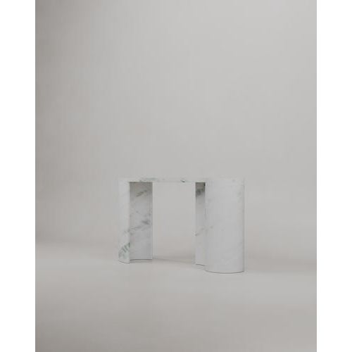 Limited Edition, White Marble Stone Curved Organic Dune Console, Esther Knopfler Dimensions: L 150 x W 30 x H 83 cm....
