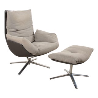 Set of Cordia Lounge Chair and Ottoman in Leather and Fabric from Cor For Sale