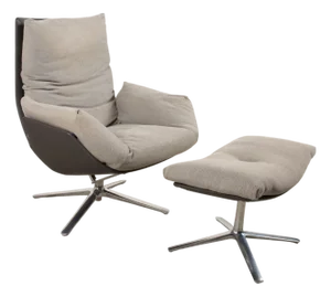 Set of Cordia Lounge Chair and Ottoman in Leather and Fabric from Cor