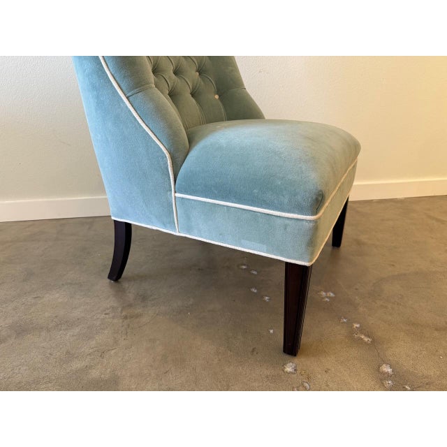 Traditional 1940s Tufted Blue Slipper Chair For Sale - Image 3 of 6