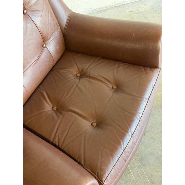 Animal Skin Dark Brown Tufted Leather Swivel Lounge Chair Danish Mid-Century Modern 1970s For Sale - Image 7 of 9