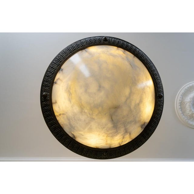 Large Art Deco Eight-Light Alabaster and Bronze Chandelier, 1920s For Sale - Image 4 of 18