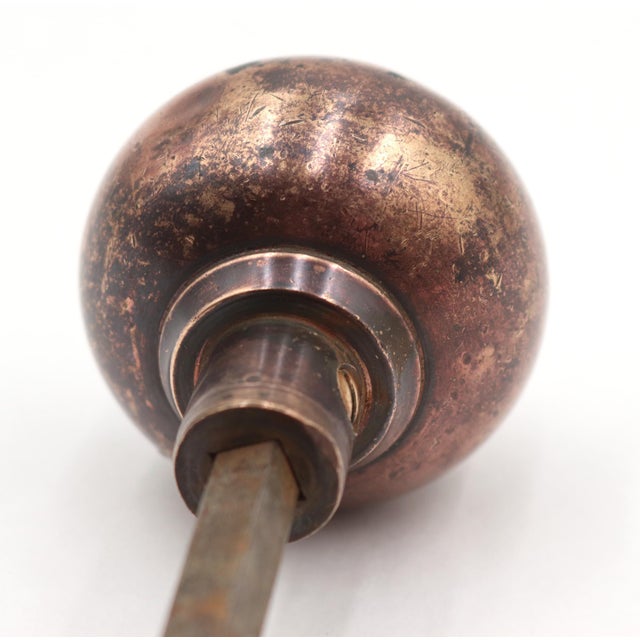 Metal Pair of Vintage 2 In. Darkened Brass Passage Door Knobs For Sale - Image 7 of 7