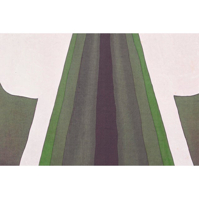 1980s Modern Green, White & Black Abstract Geometric Kimono Collagraph, Masterplate #1 by Patricia A. Pearce For Sale - Image 5 of 7