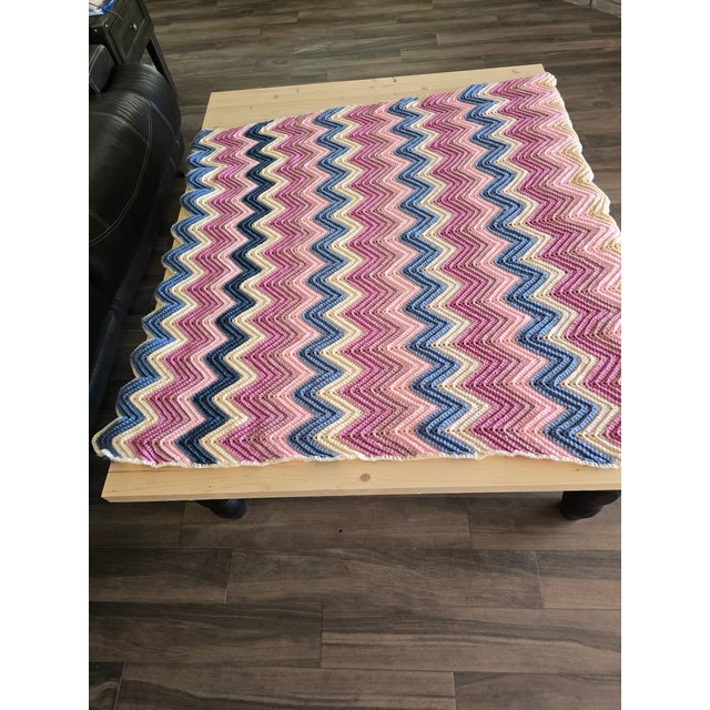 Vintage Handmade Afghan throw pastel colors 53" x 49 inches Cottage chevron pattern. Excellent condition. The perfect cozy...