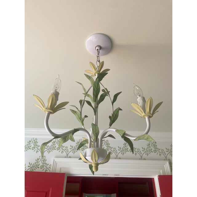 Rustic Painted Tole Chandelier For Sale - Image 3 of 5