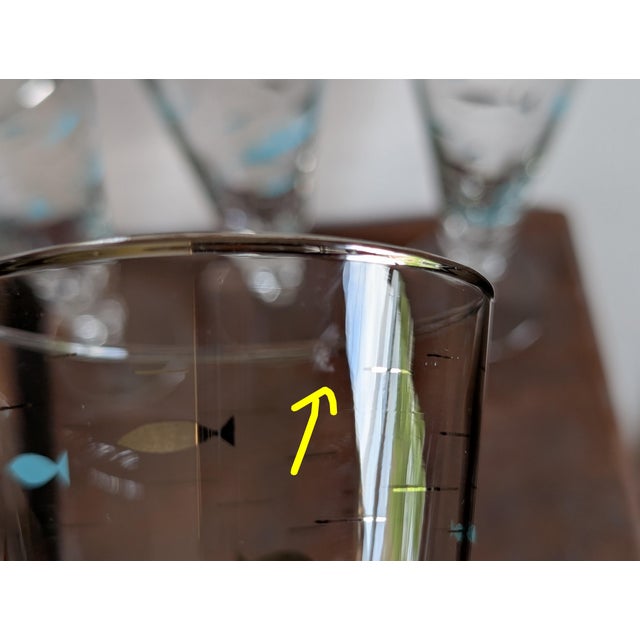 Vintage Mediterranean Atomic Fish Pilsner Glasses by Libbey ~ Set of 8 ~ Mid-Century Modern, Aqua Blue and Black With Platinum Trim For Sale - Image 11 of 15