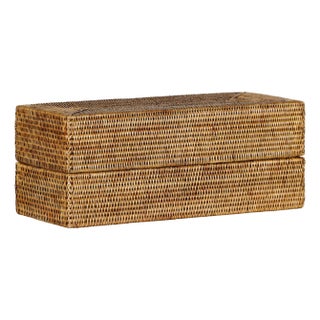 Long Rectangular Woven Rattan Lidded Box for Decorative Storage in Country Style For Sale