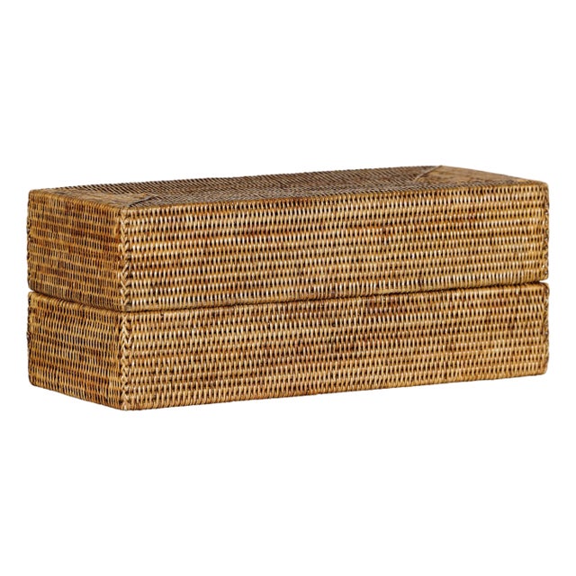 Long Rectangular Woven Rattan Lidded Box for Decorative Storage in Country Style For Sale