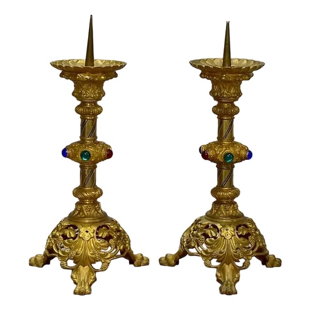 Candlesticks in Gilt Bronze and Brass, 1900s, Set of 2 For Sale
