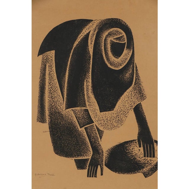 Artist: El Hussein Fawzi (Egypt, 1905 – 1996) Title: "Filling Jar on the Nile". Medium: Original Lithograph Signed: Pencil...