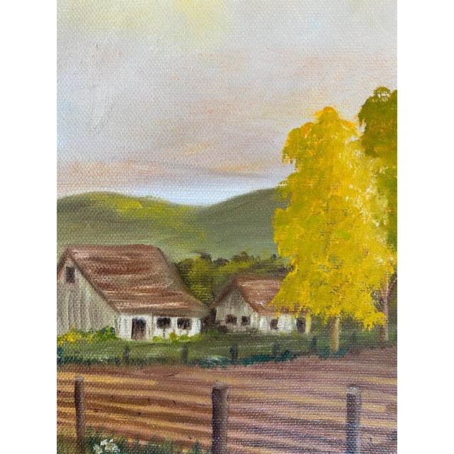 Framed Vintage Mid Century Painting of Farm Landscape For Sale - Image 4 of 11