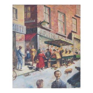 Market Day, British Street Scene, Oil on Canvas For Sale