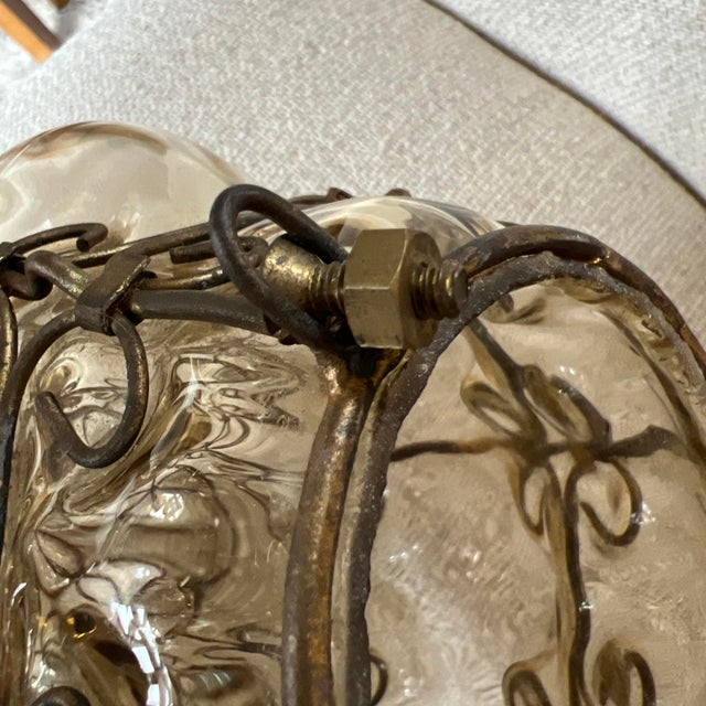 Seguso Murano Hand-Blown Glass Lantern With Sculptural Metal Cage 1930s to 1950s For Sale - Image 13 of 17