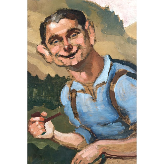 Rustic Michel Jamar, Hiker with a Pipe, 1930-1940, Oil on Panel For Sale - Image 3 of 10