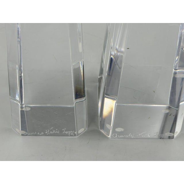 Charles Hollis Jones Signed Lucite Obelisk Sculptures, Pair, 1974 For Sale - Image 15 of 15