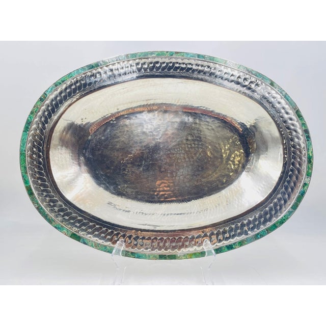 Metal 1980s Massive Emilia Castillo Silver Plate & Malachite Taxco Serving Bowl, Hand Signed For Sale - Image 7 of 18