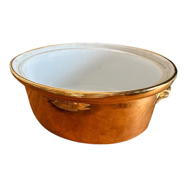 Mid 20th Century Gold Glazed Porcelain Casserole Dish For Sale