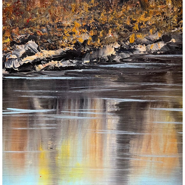 After Erd Porret, Riverbank in Autumn, Oil on Canvas For Sale - Image 4 of 13