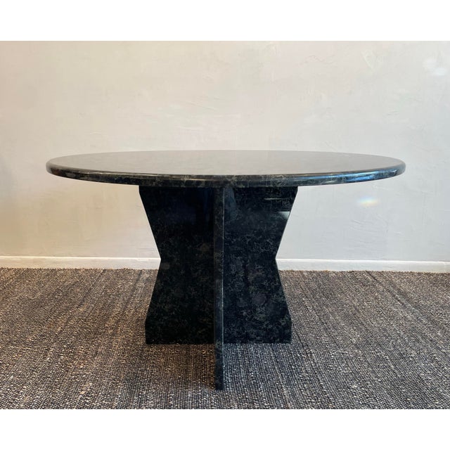 Stone Vintage 1980s Postmodern Black Blue Night Granite Dining Entry Table For Sale - Image 7 of 10
