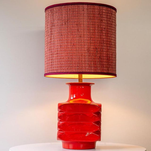 Orange Red Glazed Ceramic Table Lamp by R. Houben, 1970 For Sale - Image 3 of 10