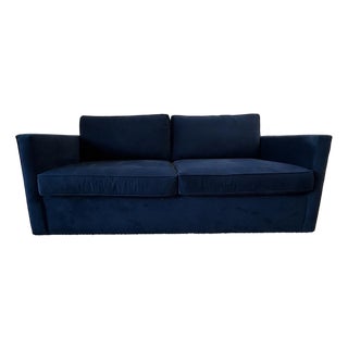 West Elm Harris Queen Sleeper Sofa in Ink Blue Performance Velvet For Sale