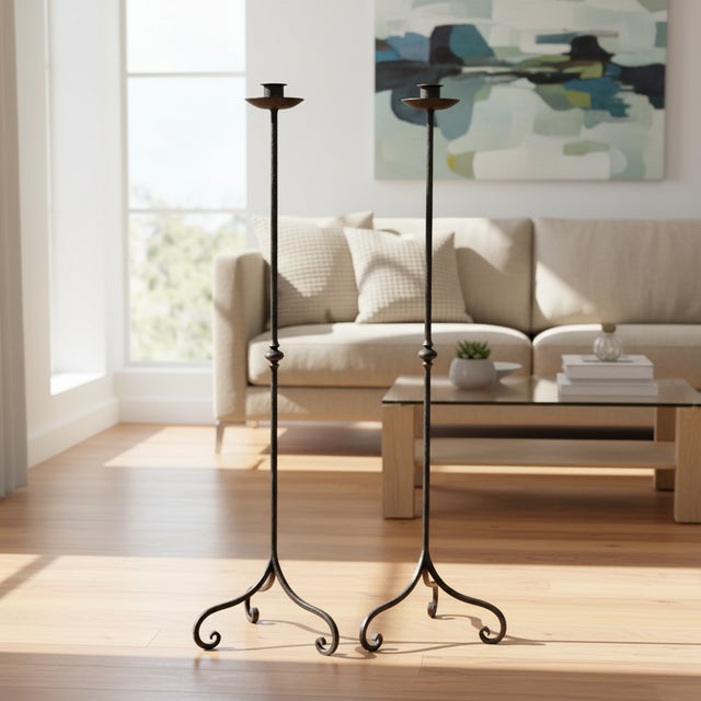 The Forged Tapered Symmetrical Pair: Floor Candelabra Set ️ Experience the raw beauty of hand-forged iron. This Hand-...