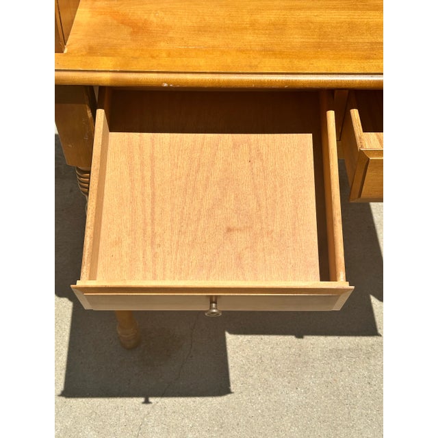 1970s 1974 Athens Table Company Roll-Top Writing Desk, Model 799r – Solid Wood With Original Lamp For Sale - Image 5 of 11