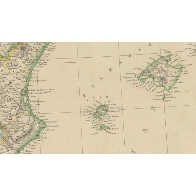 Paper Antique Map of Spain, Portugal and Iberian Peninsula, 1860s For Sale - Image 7 of 9