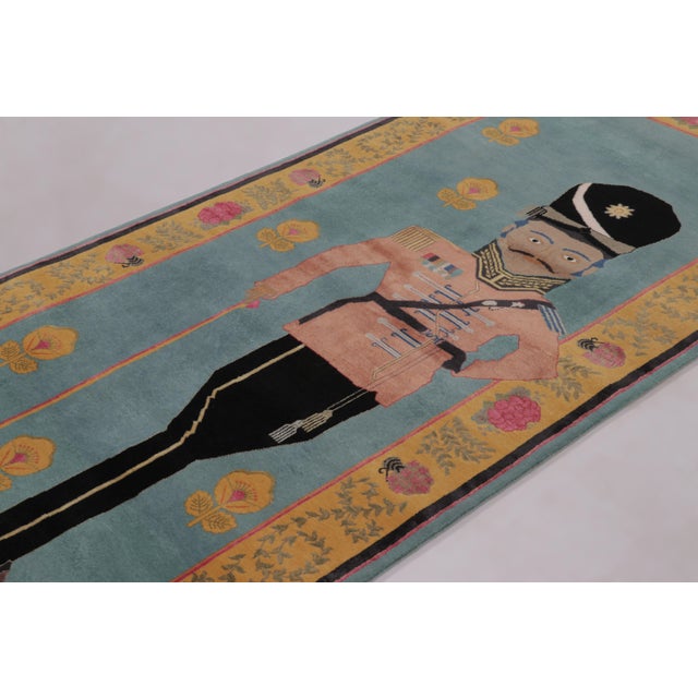 and-knotted in a luxurious blend of wool and silk, this 4x9 runner rug is a commanding addition to Rug & Kilim’s Modern...