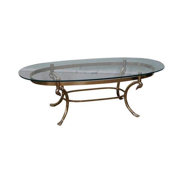 LaBarge Style Brass Swan Neck Oval Glass Top Coffee Table Chairish