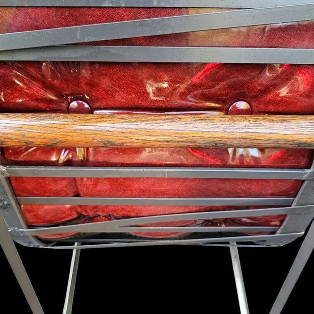 Mid 20th Century Pair of Campaign "X" Wrought Iron and Oak Bar Stools Attributed to Cleo Baldon for Terra of California For Sale - Image 10 of 11