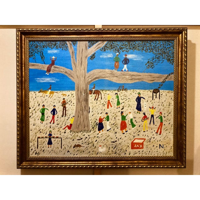 "Niloville Picnic" by Nilo Lamzas, New Orleans Louisiana, Nl Original Landscape Painting, Nature Park Painting, Oil on Canvas, Framed For Sale - Image 12 of 12