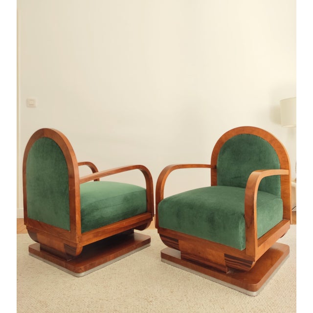 Art Deco Armchairs in Wood and Mohair Velvet, Set of 2 For Sale - Image 11 of 11