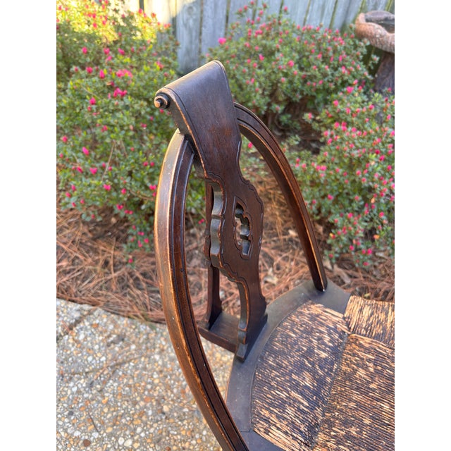 Early 19th Century Antique Late 18th or Early 19th Century Rush Seat Petite Windsor Sack Back Hoop Chair With Pierced Central Splat For Sale - Image 5 of 10