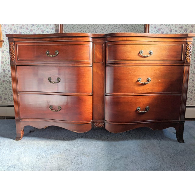 Vintage MidCentury Mahogany Chippendale Double Bow Front Dresser