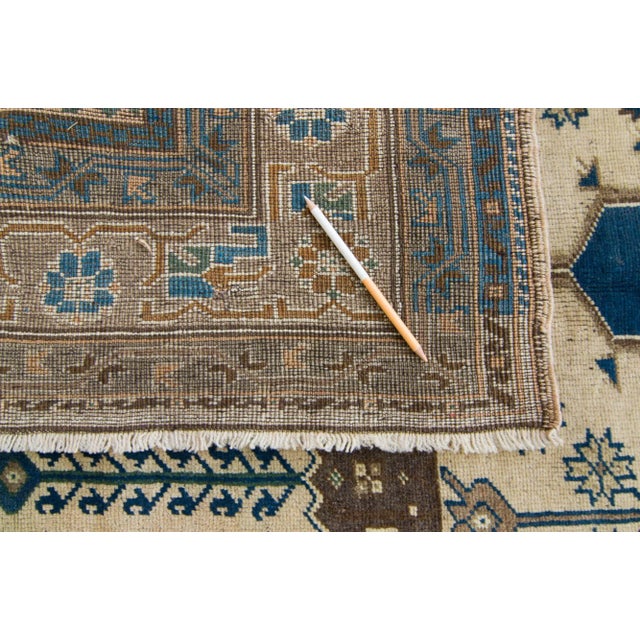 1940s Ink Blue Beige Geometric Hand-Knotted Rug - 4'1" X 7'11" For Sale - Image 10 of 11