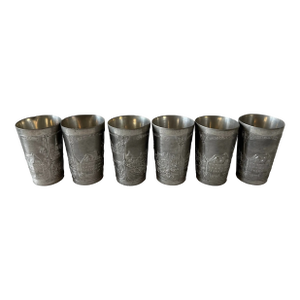 Set of 6 Vintage German Pewter Nurnberg Souvenir Cups