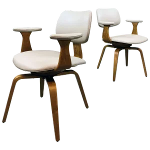 Mid-Century Modern Leather Bentwood Swivel Armchairs by Thonet- A Pair