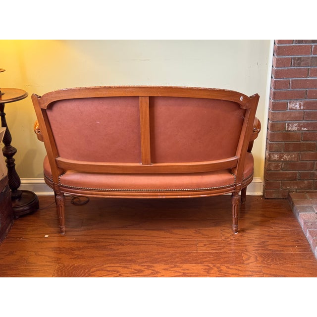 4-Piece French Louis XVI–Style Leather Seating Set — Settee & 3 Armchairs For Sale - Image 4 of 17