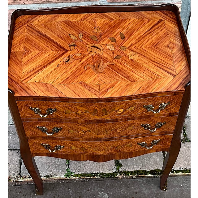 Antique Wood Inlaid Chest of Drawers, 1950s For Sale - Image 4 of 15