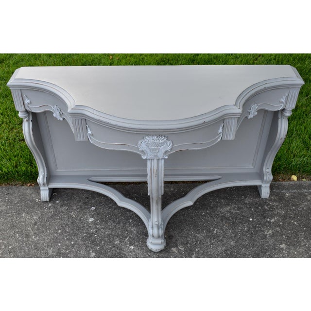 Antique Walnut Carved Hollywood Regency Style Console Table Painted Gray/Distres For Sale - Image 11 of 15