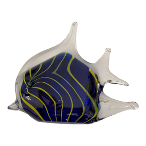 Murano Style Vintage Hand Blown Glass Blue-N-Yellow Angel Fish