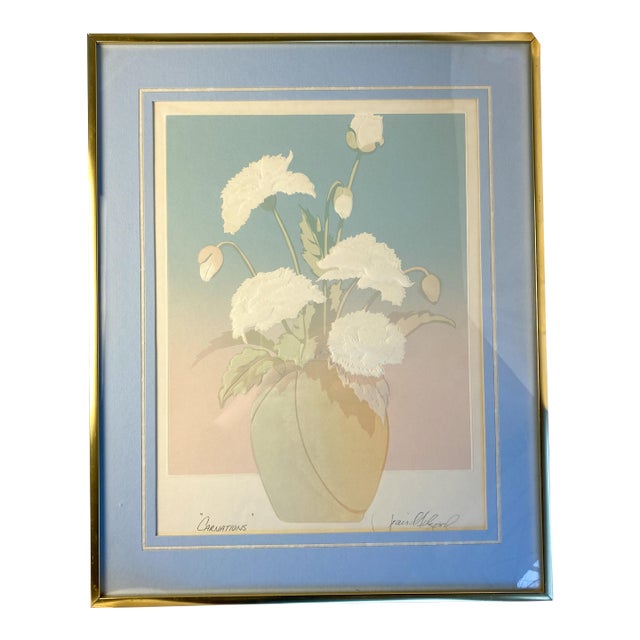 1980s Embossed Floral Serigraph "Carnations" by David Allgood For Sale