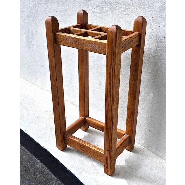 Chestnut Early 20th Century Arts and Crafts Mission Stickley Style Oak Wood Umbrella Stand For Sale - Image 8 of 17