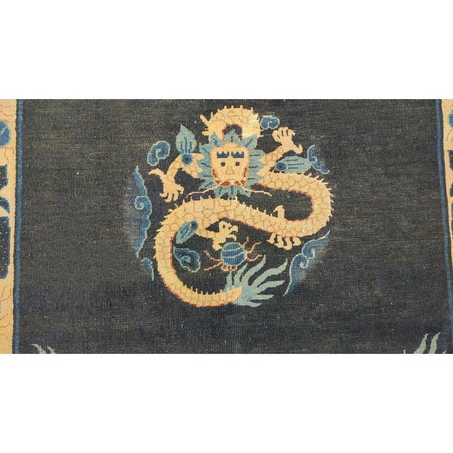 Navy Blue 1890s Navy Blue Dragon Medallion Antique Chinese Ningxia Carpet Wool Knotted Rug For Sale - Image 8 of 8
