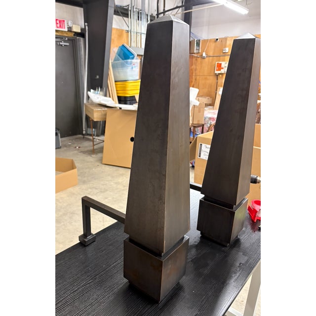 Pair of Chesneys Oxidized Steel Andirons For Sale - Image 11 of 17
