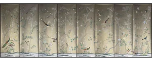 Chinoiserie Floral Bamboo Hand Painted Wallpapers Mural Panel - 8 Panels