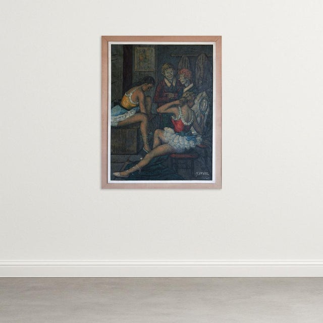 M. Duval, Backstage with Clowns and Dancers, 1950s, Oil on Canvas For Sale - Image 8 of 8