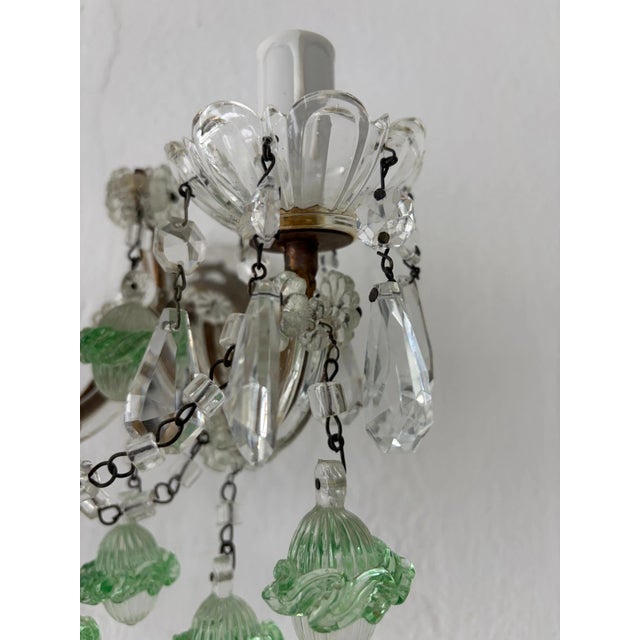 Green C 1920 Rare Set Green Murano Flowers Ribbon Crystal Sconces One of Kind For Sale - Image 8 of 11